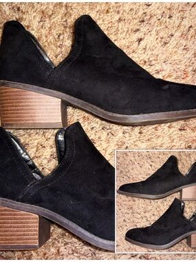 Fergalicious Black Suede Low Block Heel Booties